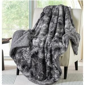 Sherpa Fluffy Throw Blanket - Fleece Warm and Cozy Throw- Gray